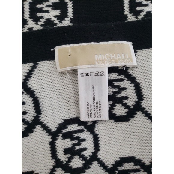 MICHAEL KORS 2-Piece Scarf Fingerless Gloves MK LOGO Black Ivory NWOT - Picture 8 of 8